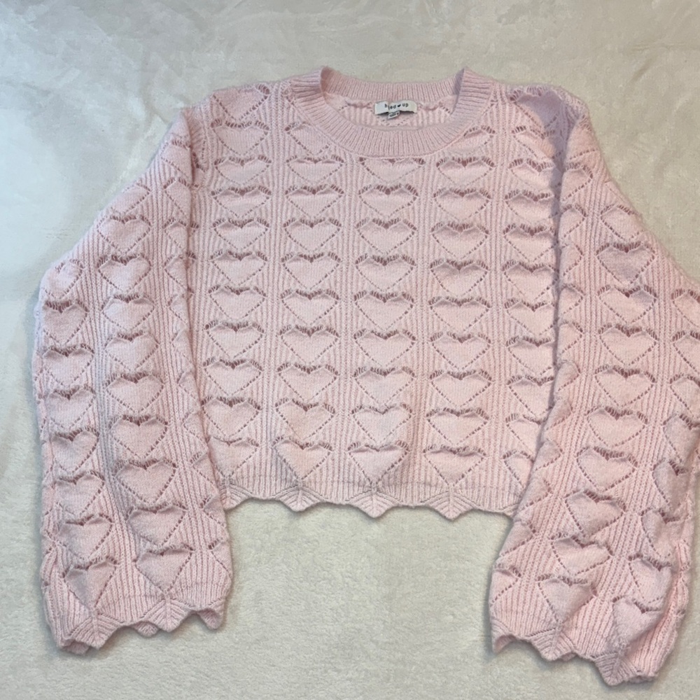 Hooked Up by IOT Light Pink Heart‎ Knit Sweater Size XL